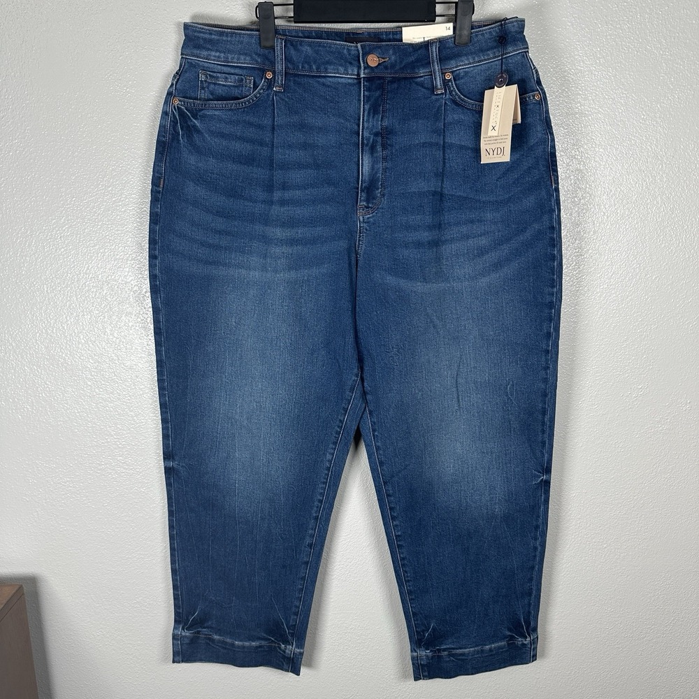 NYDJ Ballon Ankle Wide Leg Jeans Women's 14 Medium Wash Denim Barrel Leg Pleated